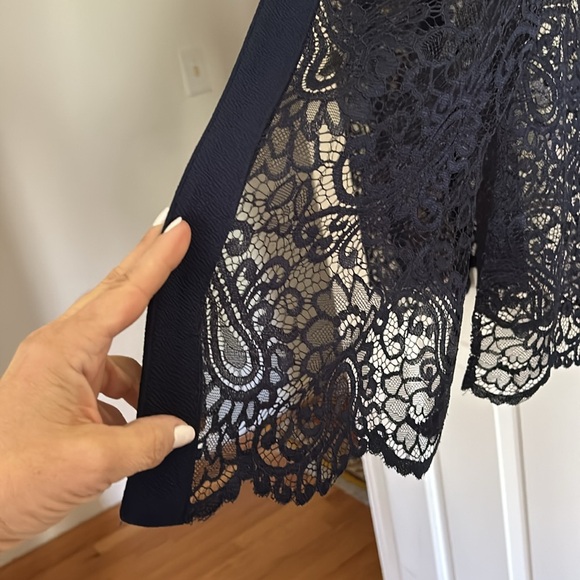 Le Bos Navy Blue Lace Duster Open Front Cardigan Cover Up Plus Size 16 - Picture 2 of 6